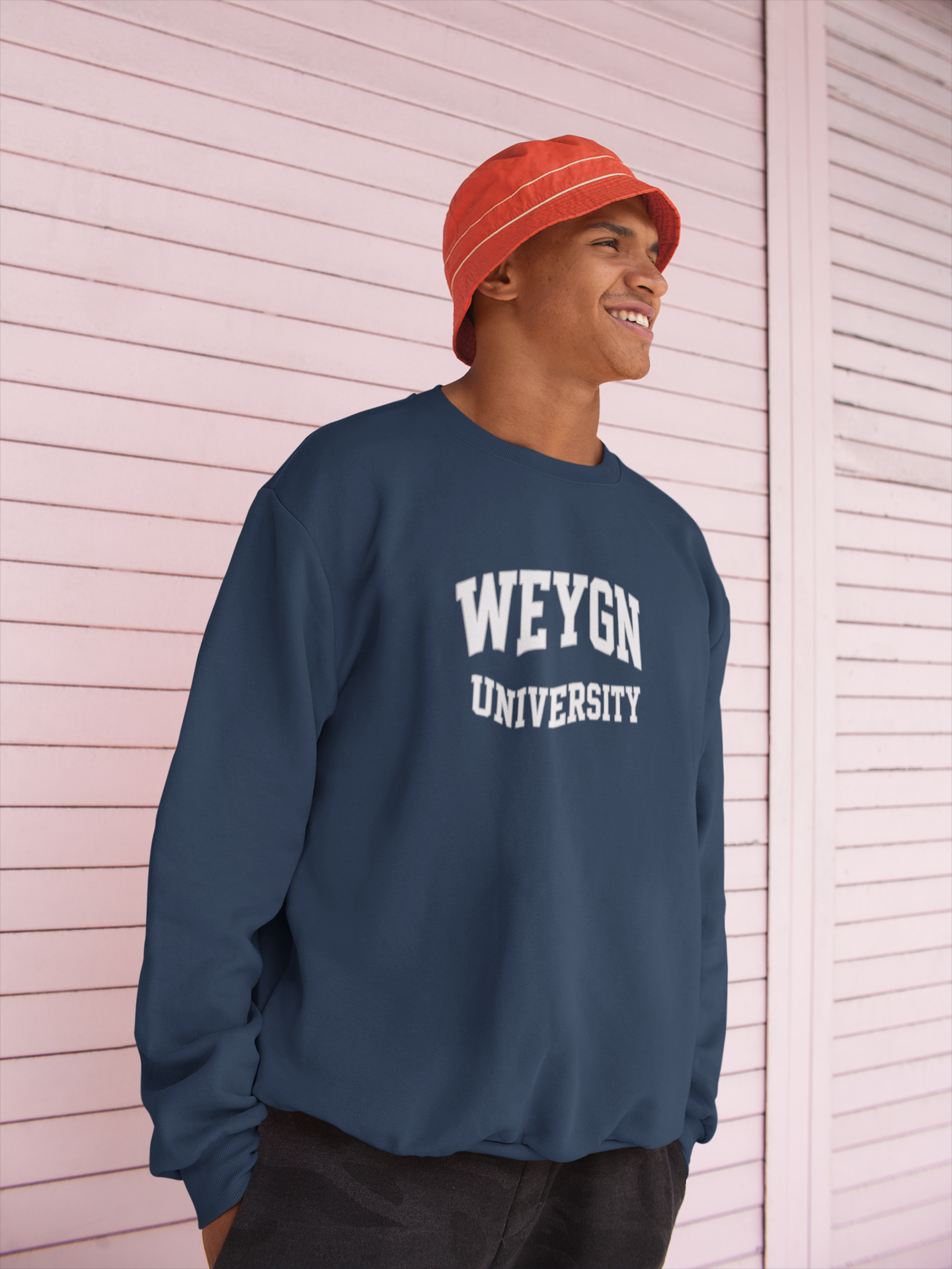 Weygn University Crewneck Sweatshirt — Navy x White Logo